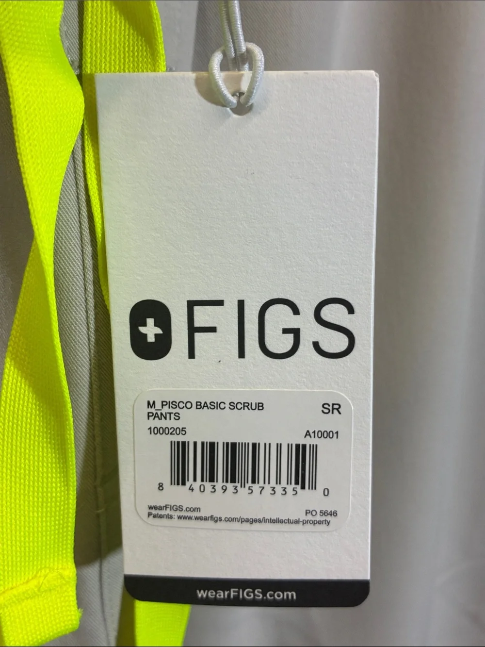 Figs Men's Small Beige Pisco Scrub Pants with Neon Yellow Tie
